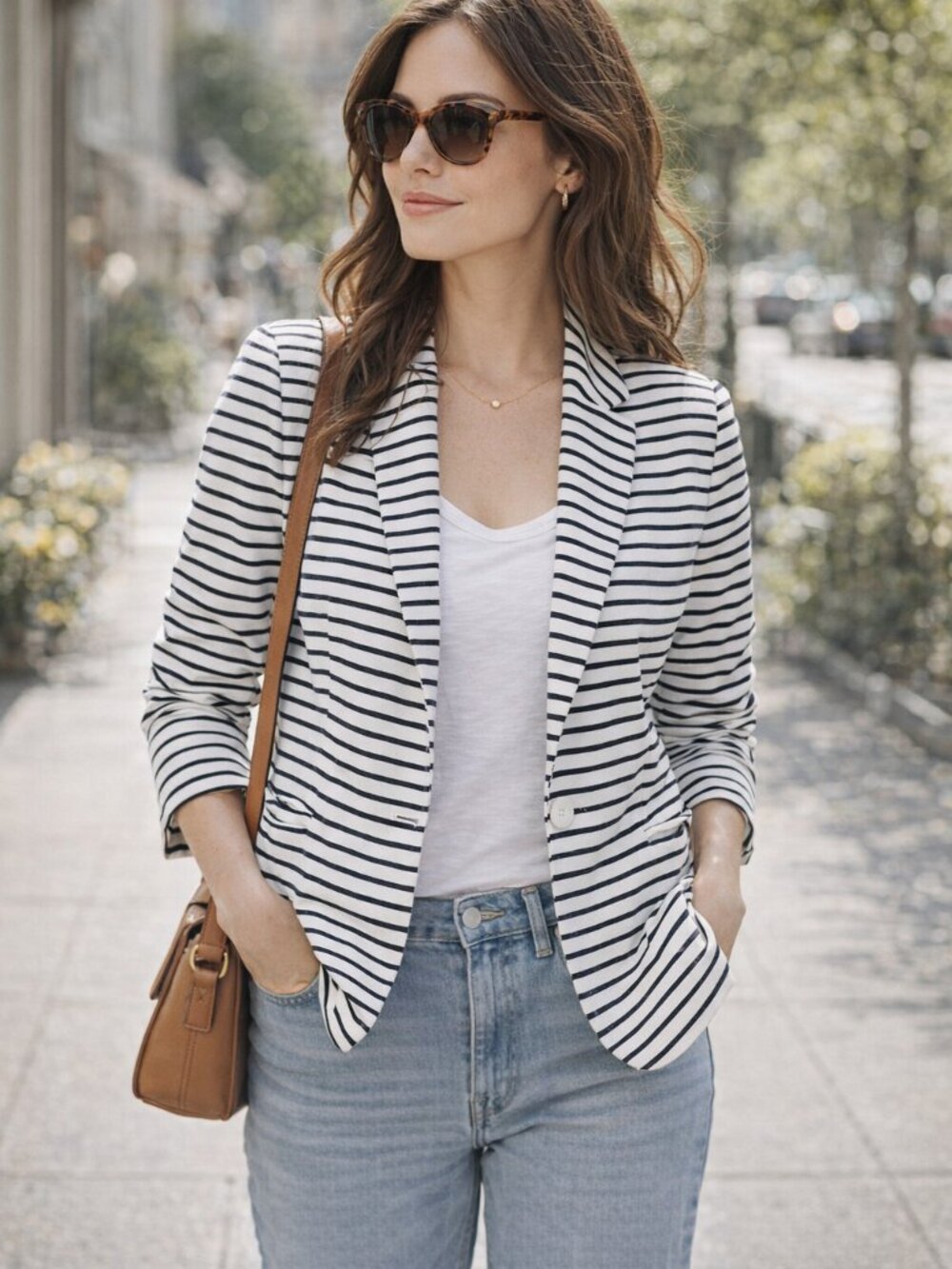 Philosophy Black and White Striped Knit Blazer
